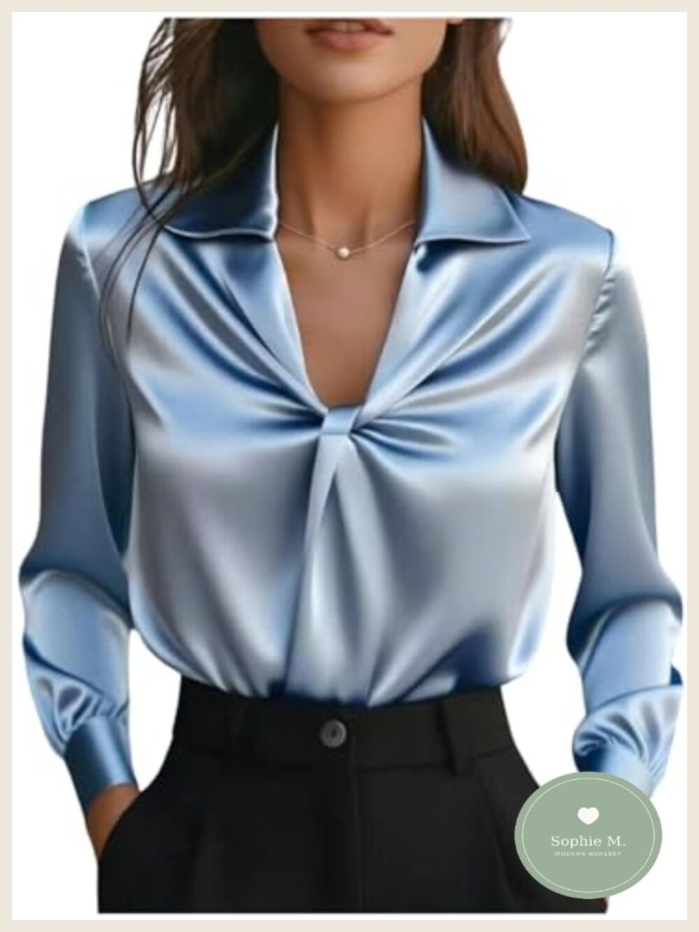 Elegant Twist Knot Satin Blouse Long Lantern Sleeve Work Top